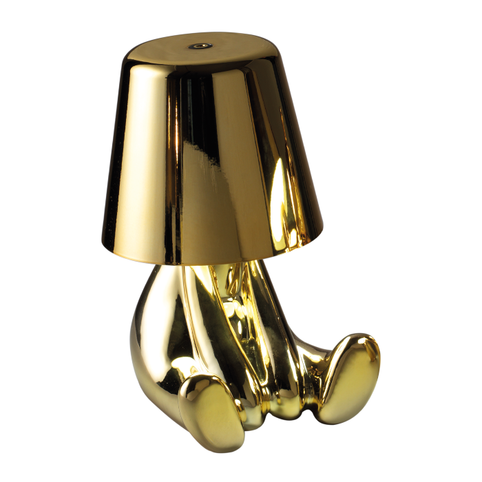 Lampada LED Mascagni Casa modello WHY in oro lucido con sensore touch e design giocoso
