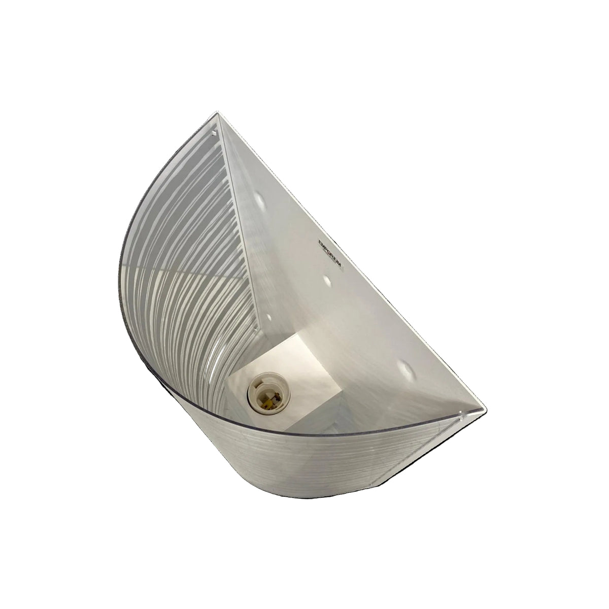 Particolare del paralume conico decorato argento e supporto metallo bianco.