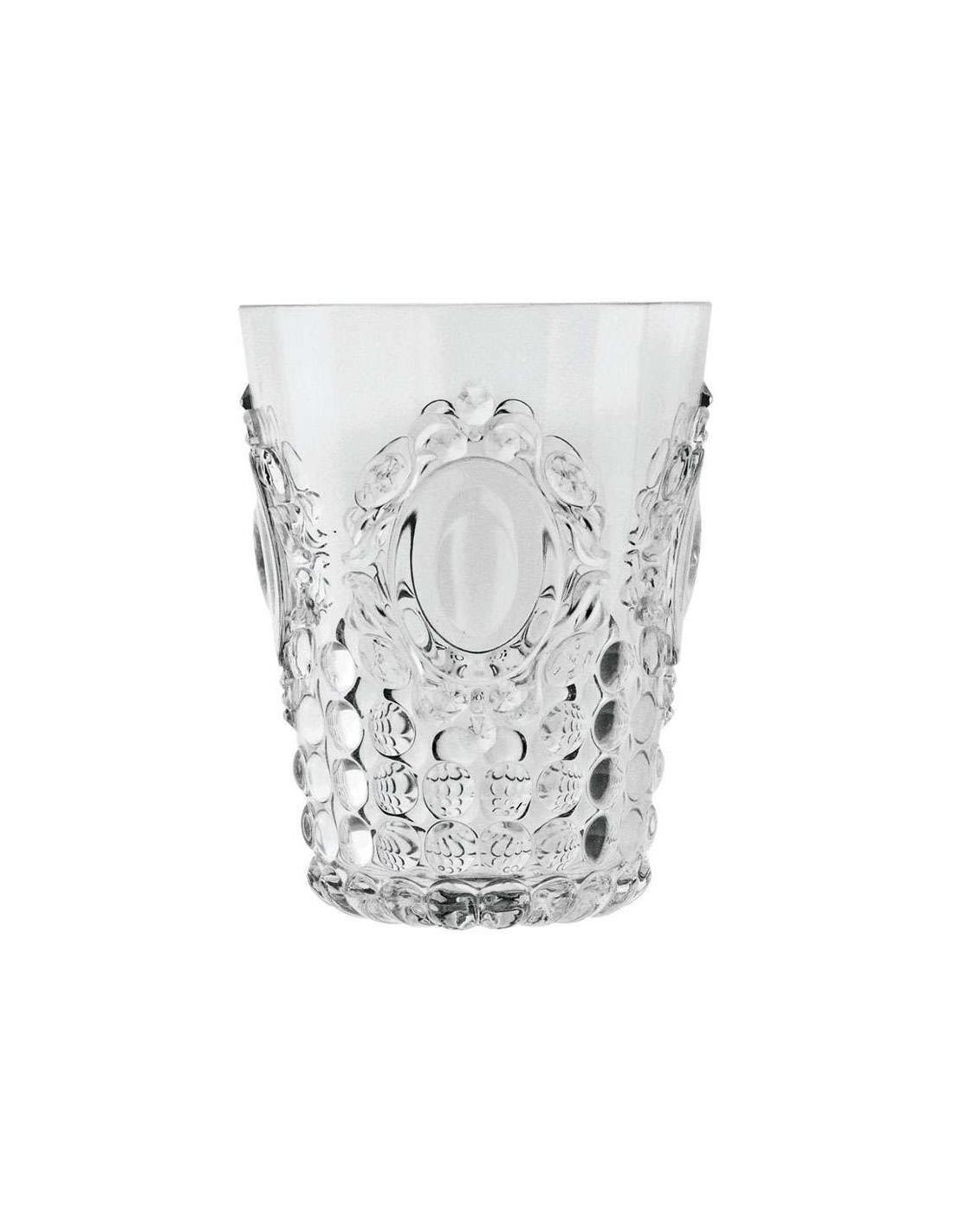 Set di 6 bicchieri Vino in acrilico trasparente della collezione ricercata e ricca Baroque & Rock. Opulente e fastosa, minuziosa in ogni suo dettaglio, originale nei profili ed enfatica. Dimensioni: Ø 8.5 cm, H 20 cm Lavabile in lavastoviglie, no microonde. In negozio e online su tuttochic.live