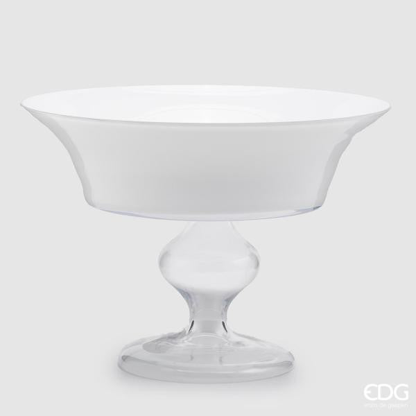 Vaso coppa centrotavola in vetro bianco opaco alto 34 cm con stelo trasparente di EDG Enzo De Gasperi.