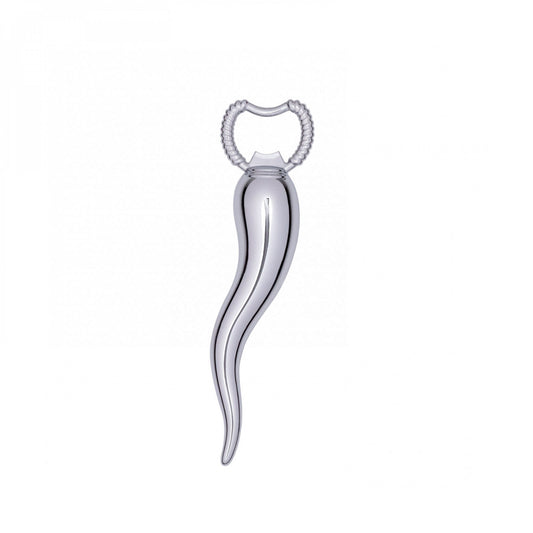C-Hornetto. Un apribottiglie dal design altamente simbolico, icona di buon auspicio, ma anche di fertilità, virilità e forza fisica. Un oggetto inusuale, un'idea regalo insolita e spiritosa. Realizzato in zama, colore acciaio. Dimensioni: 16 x 4 cm. Si consiglia di lavare a mano. In negozio e online su tutttochic.it