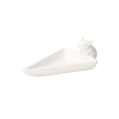 Contenitore in porcellana di colore bianca a forma triangolare con manico a forma di topolino. Dimensioni: 20,5 x 12 x h 5,5 cm. Lavabile in lavastoviglie. In negozio e online su tuttochic.live