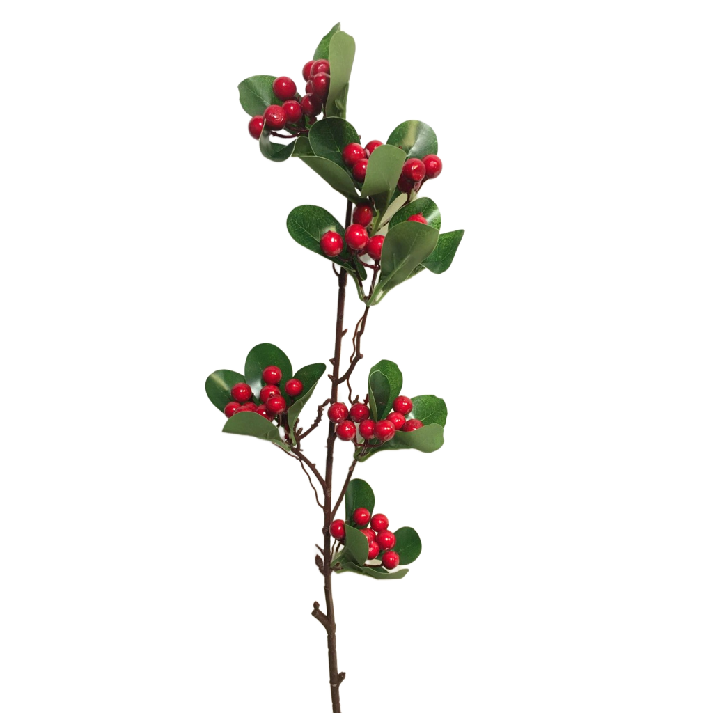 Ramo decorativo di Pernettya rossa artificiale. Inserito in una composizione di fiori, questo ramo dà volume e un aspetto più raffinato. In negozio e online su tuttochic.live