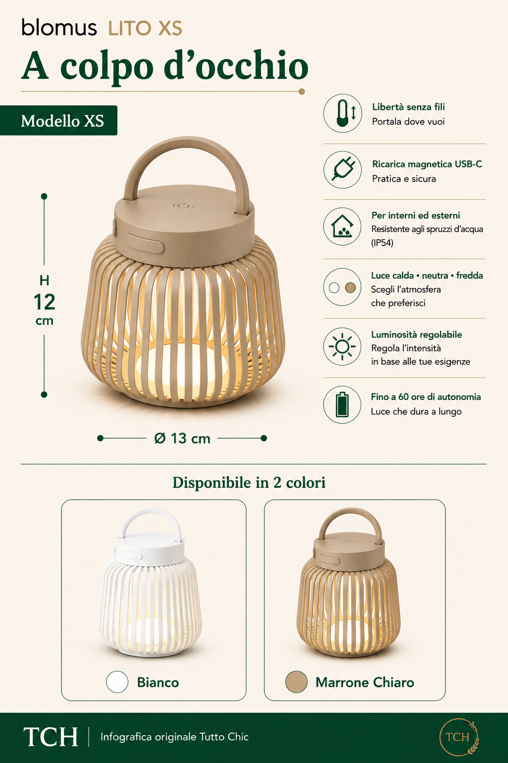 Lampada LED da Tavolo Ricaricabile "LITO XS" – Lanterna Portatile Dimmerabile – Blomus