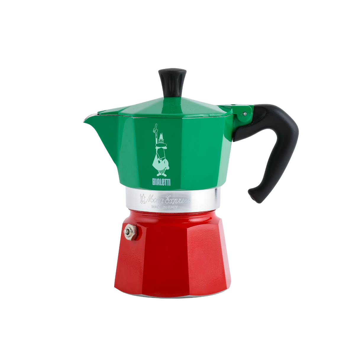 Caffettiera in alluminio da 6 tazze in alluminio Non idonea all'uso su piastra induzione Non lavabile in lavastoviglie Diametro base caldaia: 72 mm Altezza: 155 mm Capacità: 130 ml -La versione Tricolore vuole celebrare nei suoi colori, il rito italiano di preparare un buon caffè. In negozio e online su tuttochic.live