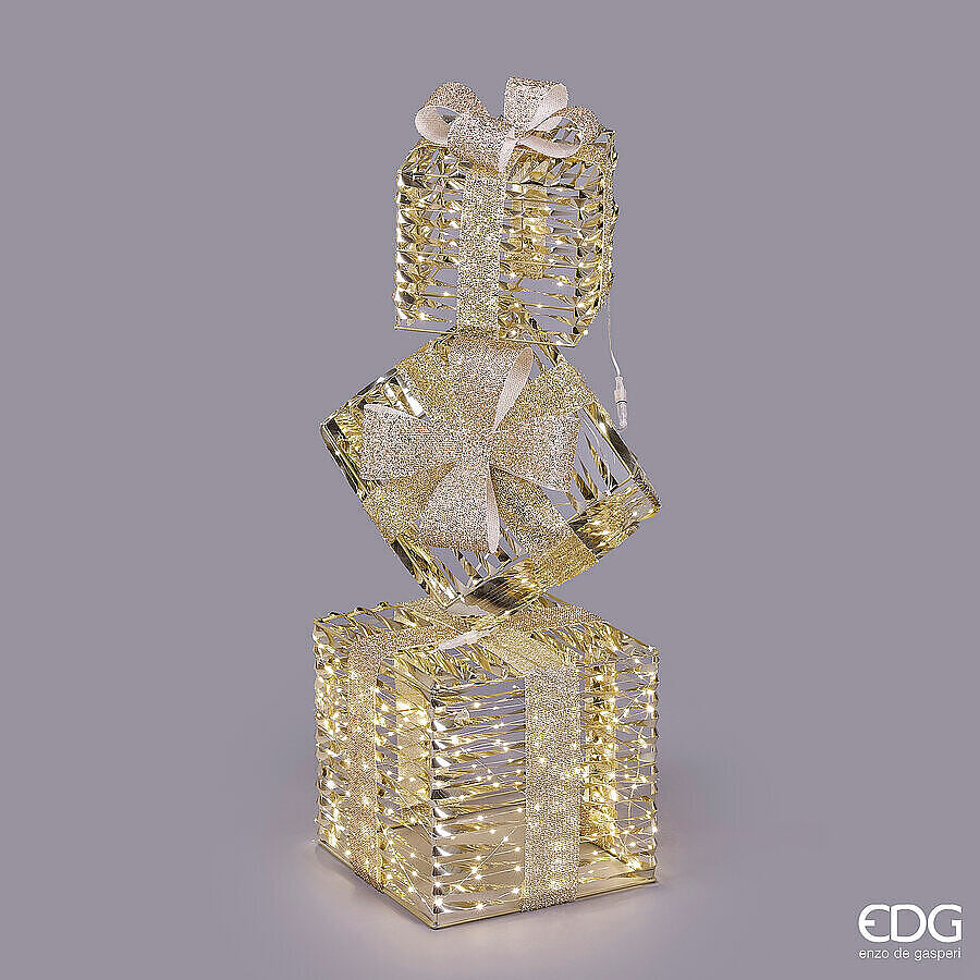 Decoro natalizio a forma di pacco regalo con 600 microled luce calda, timer e luci fisse. Firmato EDG. Ideale per interni, vetrine ed eventi natalizi. tuttochic.live