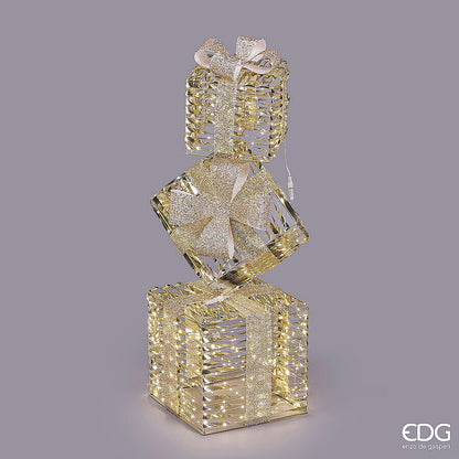Decoro natalizio a forma di pacco regalo con 600 microled luce calda, timer e luci fisse. Firmato EDG. Ideale per interni, vetrine ed eventi natalizi. tuttochic.live