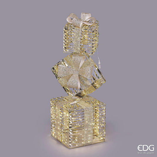 Decoro natalizio a forma di pacco regalo con 600 microled luce calda, timer e luci fisse. Firmato EDG. Ideale per interni, vetrine ed eventi natalizi. tuttochic.live