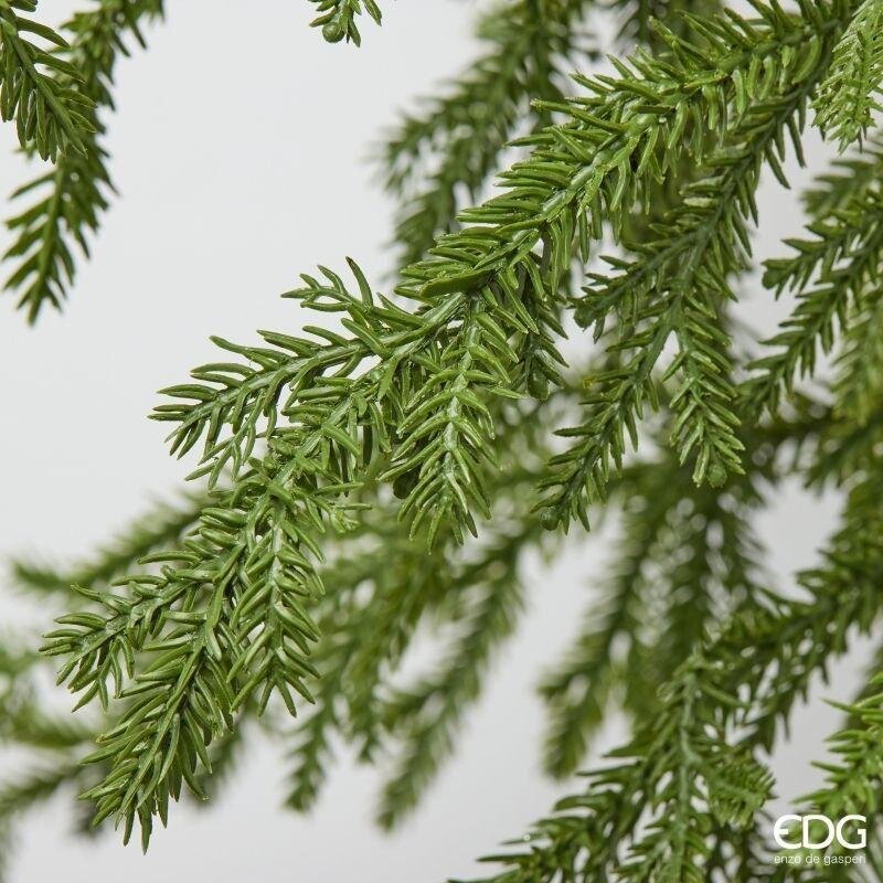 Inquadratura ravvicinata del fogliame verde smeraldo del festone Cryptomeria EDG Enzo De Gasperi, ideale per decorazioni natalizie di lusso.