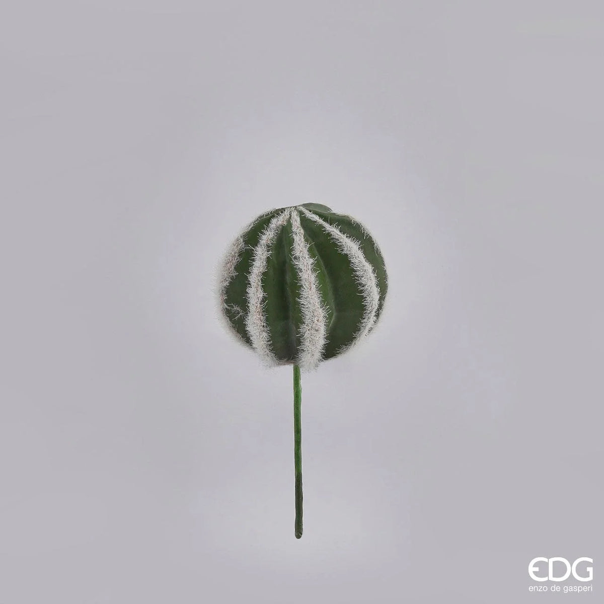 Pianta artificiale di Echinocactus in plastica decorata. Dimensioni parte sferica: cm 8 x 8 h. Uso decorativo, tenere fuori la portata dei bambini. In negozio e online su tuttochic.live