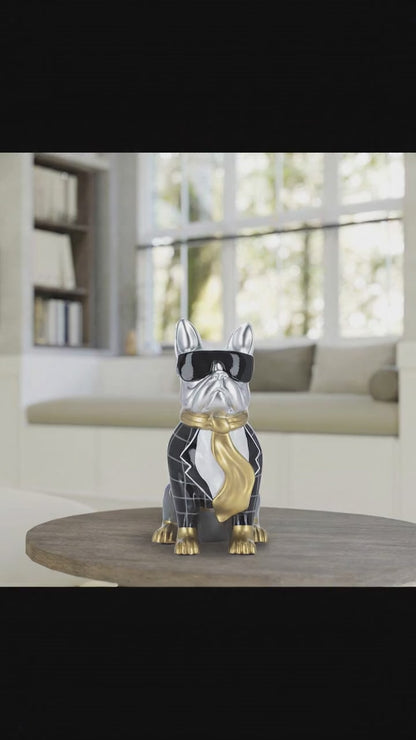 Scultura Decorativa "Golden Tie" Bulldog Francese Pop Art H 36 cm – Ambienti Glamour