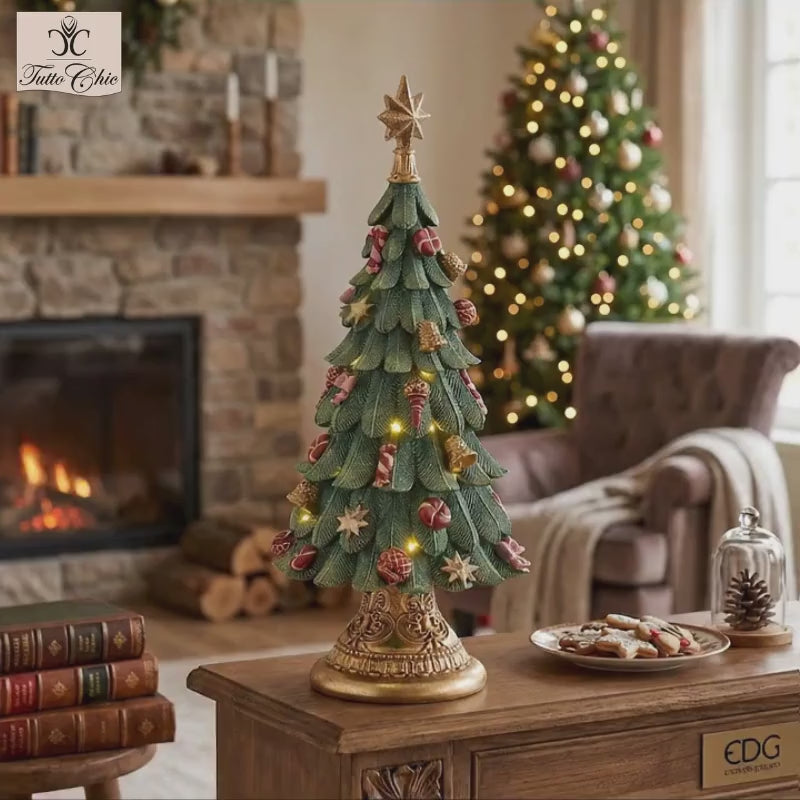 Albero di Natale in Poliresina con Luci e Musica H 60 cm – Alberello Decorativo Musicale Verde, Rosso e Oro – EDG Enzo De Gasperi