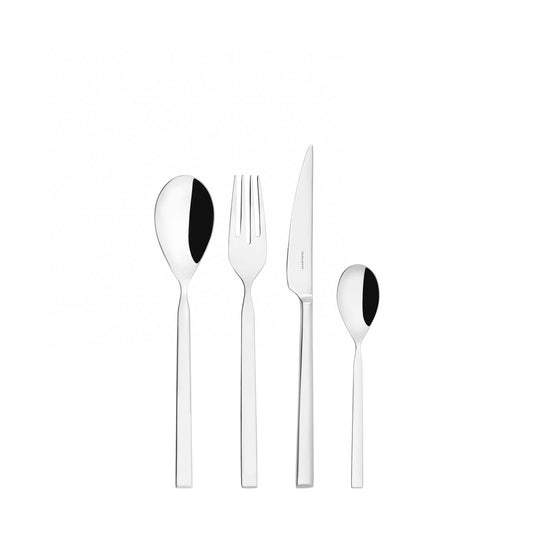 Il Set 24 pezzi è composto da:6 cucchiai da tavola6 forchette da tavola6 coltelli da tavola6 cucchiaini caffè Dalla forma lineare, elegante ed armoniosa, Puro è la linea di posate acciaio inox 18/10 di Bugatti per una mise en place raffinata e sofisticata. Lavabili in lavastoviglie. In negozio e online su tuttochic.live