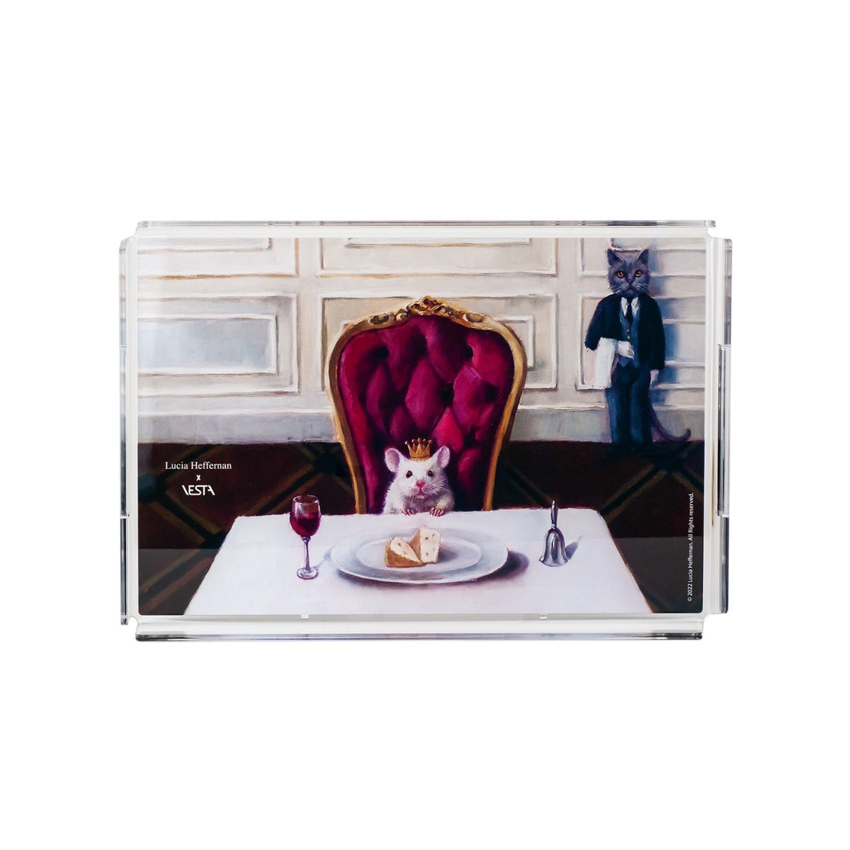 Vassoio in cristallo acrilico con decorazione retrospampata "Mouse King" Dimensioni: cm 32 x 22 x 3,5 h, spessore 5 mm. In negozio e online su tuttochic.live