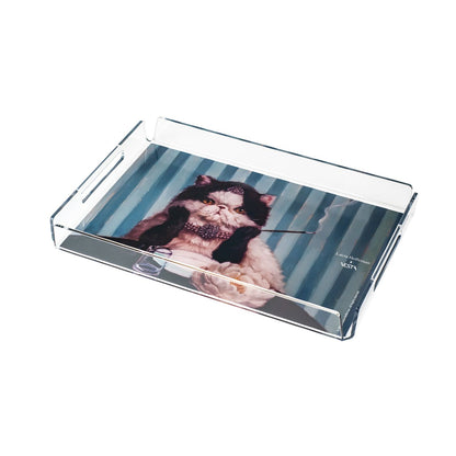 Vassoio in cristallo acrilico con decorazione retrospampata " Breakfast at Tiffany's" Dimensioni: cm 32 x 22 x 3,5 h, spessore 5 mm. In negozio e online su tuttochic.live