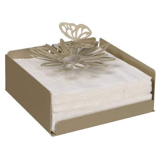 Porta Tovaglioli Margherite realizzato in metallo di colore miele è l’oggetto ideale per donare quel tocco di design alla tua tavola e alle tue feste! I fazzoletti sono tenuti insieme dal classico fiore della Primavera e da una farfalla leggiadra. Dimensioni: cm17 x 17P x 12H. In negozio e online su tuttochic.live