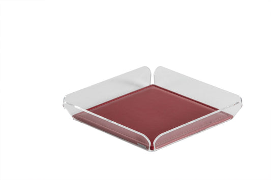 ANYTHING Vuotatasche in cristallo acrilico trasparente con cuscinetto rosso. Dimensioni cm 18x18x3 h. Spessore PMMA mm 3. In negozio e online su tuttochic.live