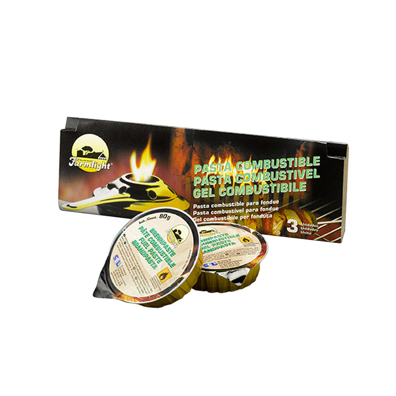 Set di 3 cartucce in pasta gel combustibile per fondute. Diametro cartuccia: Ø inferiore cm 7, Ø superiore cm 9. Clicca per leggere le note di sicurezza. In negozio e online su tuttochic.live