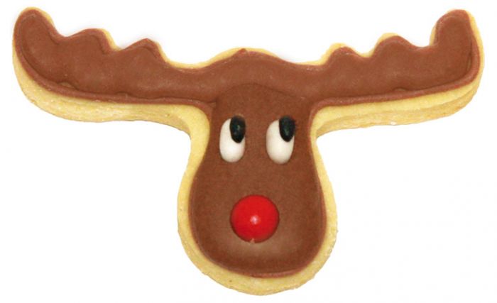 Tagliabiscotti Testa di Alce, in acciaio 6,5 cm, lavabile in lavastoviglie. L'albero di Natale decorato in modo diverso. Hai mai decorato il tuo albero di Natale con i tagliabiscotti? È giunto il momento! Attacca un nastro decorativo al tagliabiscotti e appendi le forme all'albero. In negozio e online su tuttochic.live