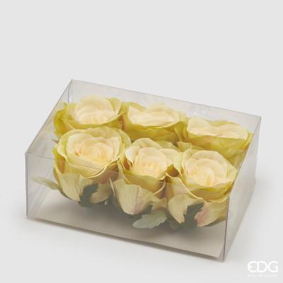 Confezione 6 pezzi rosa testa rex . Colore giallo. Materiale: tessuto. In negozio e online su tuttochic.live
