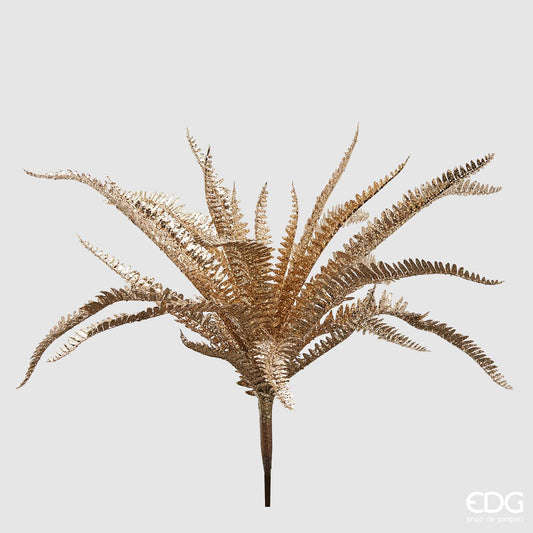 Ramo di Felce ornamentale artificiale con glitter oro. Dimensioni: altezza cm 56. In negozio e online su tuttochic.live