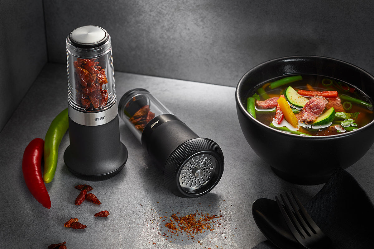 Il macina peperoncino X-PLOSION® garantisce un dosaggio unico e preciso, perché il suo innovativo gruppo di taglio DIAMOND LASER CUT consente risultati di taglio assolutamente uniformi. 