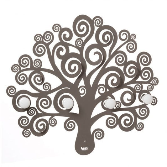 Appendiabiti da parete con quattro ganci posizionati tra i tipici rami dell’Albero della Vita. Dimensione: 70 x 60 H Materiale: ferro verniciato a polvere epossidica. Di grande valore simbolico. Tra i rami, in fila, si scorgono quattro ganci su cui appendere gli indumenti. In negozio e online su tuttochic.live
