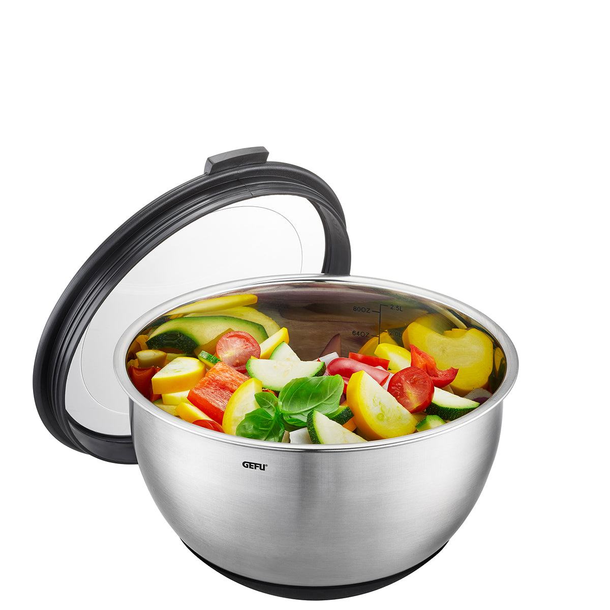 Ciotola in acciaio inox per preparare, servire e conservare con coperchio a tenuta d'aria. Dettagli: Volume di riempimento: 2,5, supporto antiscivolo grazie alla base in silicone dimensioni Ø 23,0 cm, H 13,2 cm acciaio inossidabile /plastica di alta qualità lavabile in lavastoviglie. In negozio e online su tuttochic.live