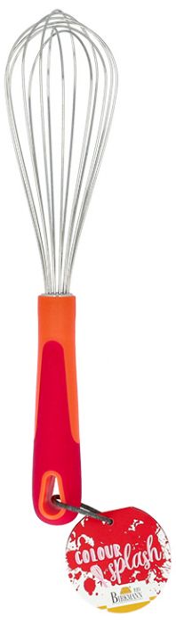 La frusta ha una testa in acciaio inossidabile di alta qualità e un manico in plastica colorata .È lunga 27 cm, larga 6,5 cm e brilla come pratico aiuto per cucinare e cuocere. In negozio e online su tuttochic.live