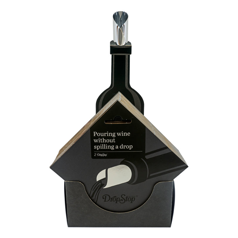 La semplicità di DropStop risolve uno degli inconvenienti più fastidiosi del versare il vino. Arrotolando il discetto e inserendolo nel collo della bottiglia il sottile filo di DropStop® taglierà perfettamente la goccia, così da non sporcare la tovaglia. Realizzato in alluminio rivestito da PVC alimentare. tuttochic.live