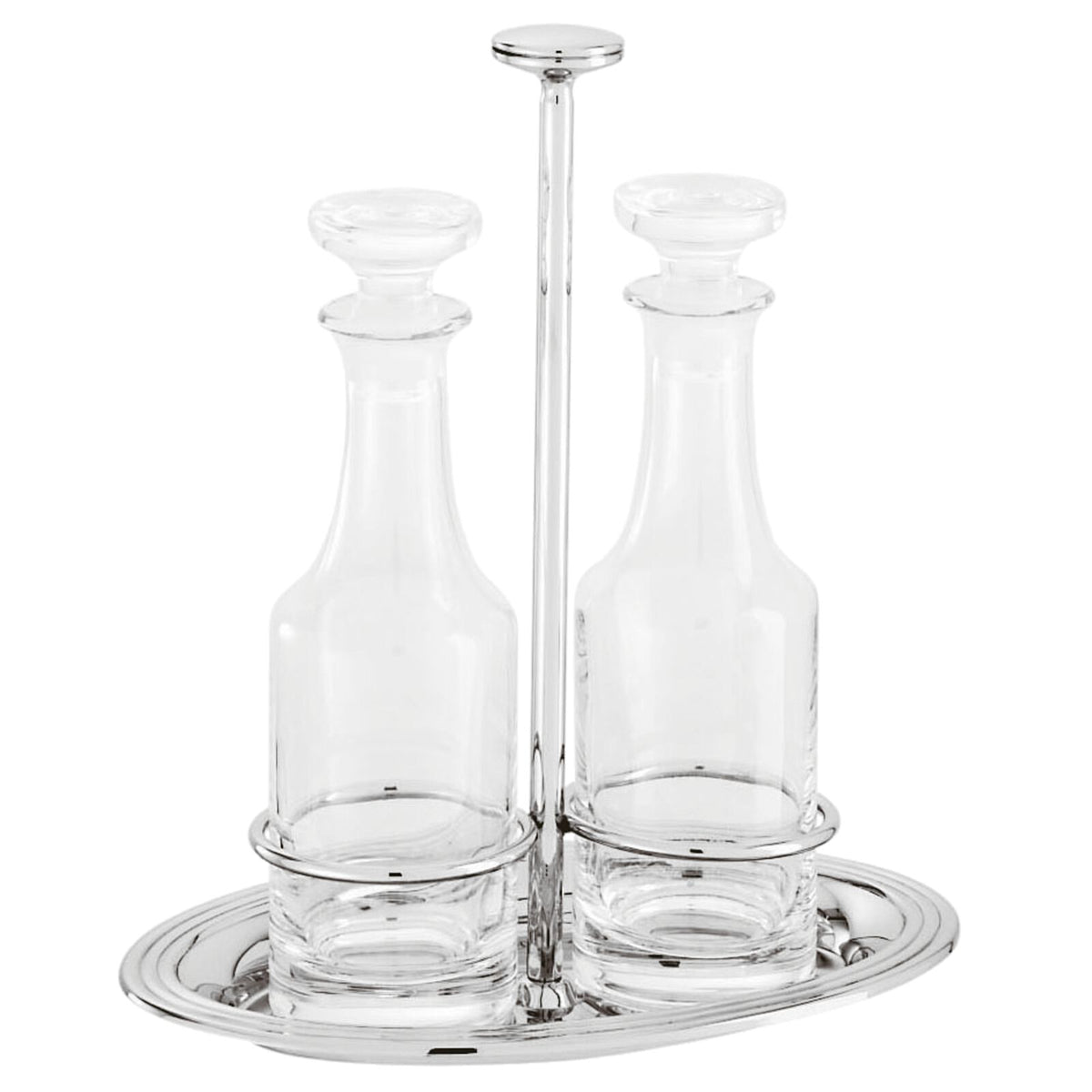 Servizio oliera e acetiera in acciaio argentato e cristallo della collezione Elite di Sambonet. Provvedere ad una lucidatura con l’ausilio di specifici prodotti per l'argento. Dimensioni: Altezza: 21,7 cm larghezza: 12,80 cm, lunghezza: 19.20 cm Peso dell'articolo: 920 gr. In negozio e online su tuttochic.live