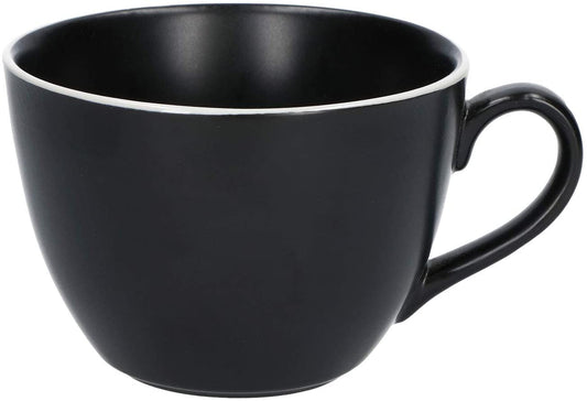 Tazza colazione in porcellana di colore nero opaco e bordo bianco. Capacità: 450 cc Diametro: 12 cm x 8,5 h. In negozio e online su tuttochic.live