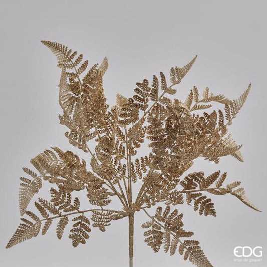 Cespuglio di Felce ornamentale artificiale di colore oro glitter. Dimensioni: cm 46 h. In negozio e online su tuttochic.live