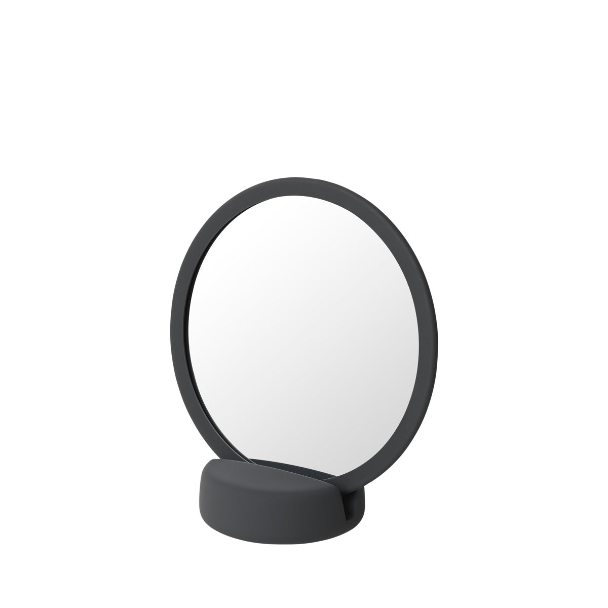 Specchio cosmetico da appoggio con ingrandimento 5x e base grigio scuro magnet collezione SONO di Blomus.