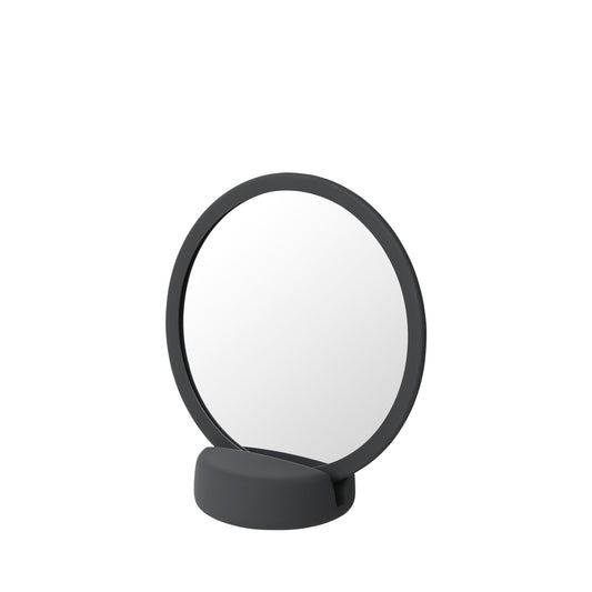 Specchio cosmetico da appoggio con ingrandimento 5x e base grigio scuro magnet collezione SONO di Blomus.