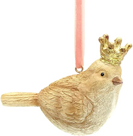 Decoro natalizio passero in resina con corona oro 2 modelli assortiti. Dimensioni: cm 11 x 8 h