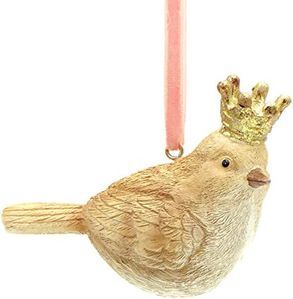 Decoro natalizio passero in resina con corona oro 2 modelli assortiti. Dimensioni: cm 11 x 8 h