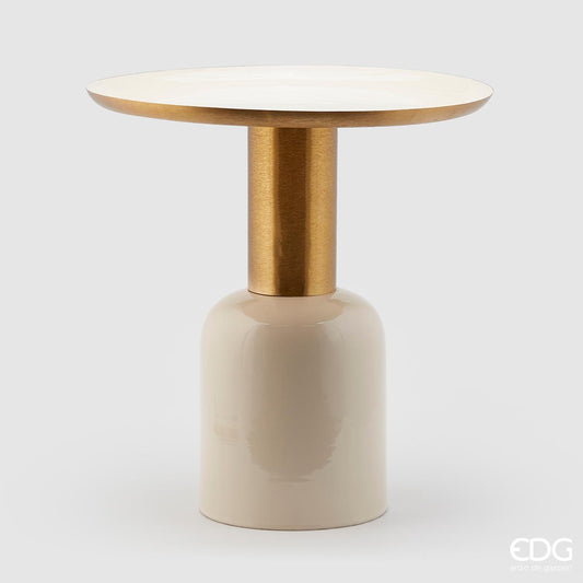Tavolino rotondo da salotto in metallo beige con stelo oro e base bombata H 52 cm di EDG Enzo De Gasperi.