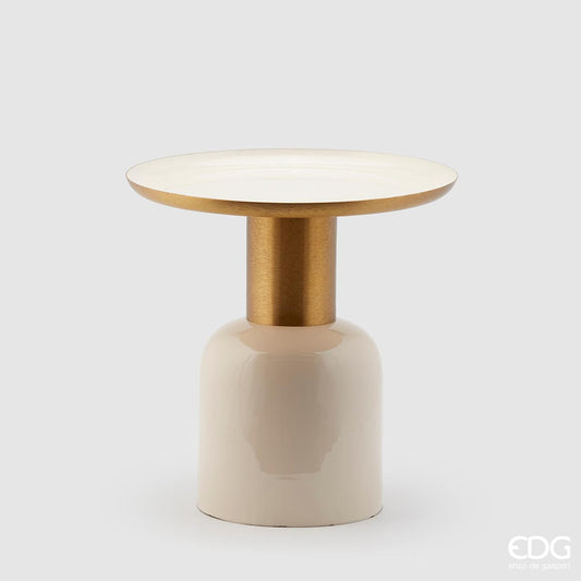 Tavolino rotondo da salotto in metallo beige con stelo oro e base bombata H 44 cm di EDG Enzo De Gasperi.