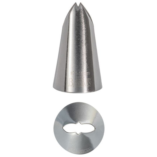 Bocchetta N. 71 a foglia per sac a poche realizzato in un unico pezzo in acciaio inox, ideale per creare decorazioni artistiche su cupcake, crostate e pasticcini. Dimensioni:  2,5x2,5x4,2 cm, foro di uscita Ø 16 mm. In negozio e online su tuttochic.live