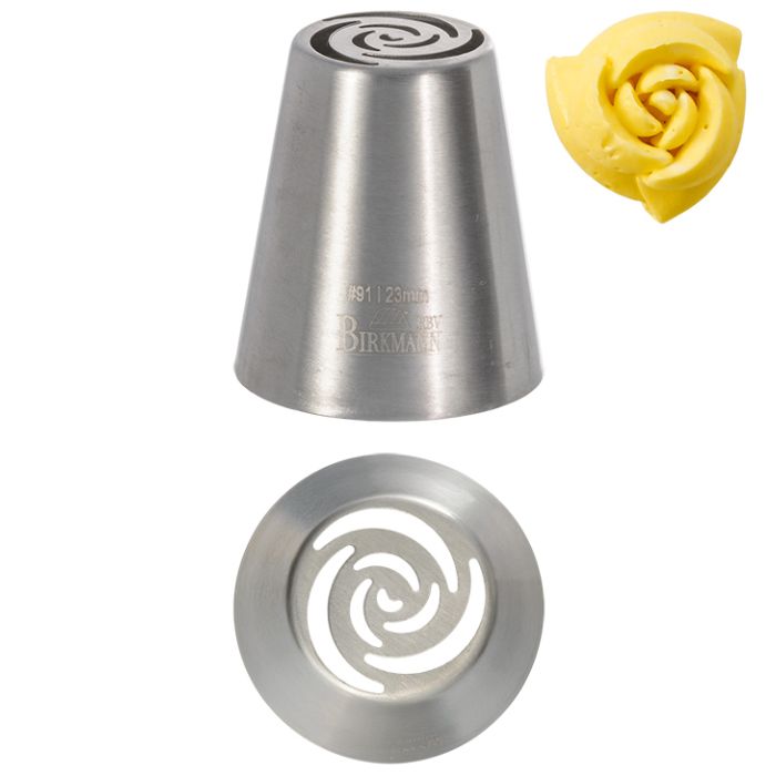 Bocchetta N. 91 a fiore per sac a poche realizzato in un unico pezzo in acciaio inox, ideale per creare decorazioni artistiche su cupcake, crostate e pasticcini. Dimensioni: 3,0 x 3,0 x 4,0 cm, foro di uscita Ø 23 mm. In negozio e online su tuttochic.live