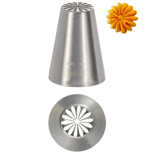 Bocchetta N. 100 di design per sac a poche realizzato in un unico pezzo in acciaio inox, ideale per creare decorazioni artistiche su cupcake, crostate e pasticcini. Dimensioni: 3,0 x 3,0 x 4,1 cm, foro di uscita Ø 17 mm. In negozio e online su tuttochic.live