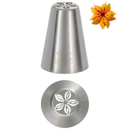 Bocchetta N. 105 di design per sac a poche realizzato in un unico pezzo in acciaio inox, ideale per creare decorazioni artistiche su cupcake, crostate e pasticcini. Dimensioni: 3,0 x 3,0 x 4,1 cm, foro di uscita Ø 17 mm. In negozio e online su tuttochic.live