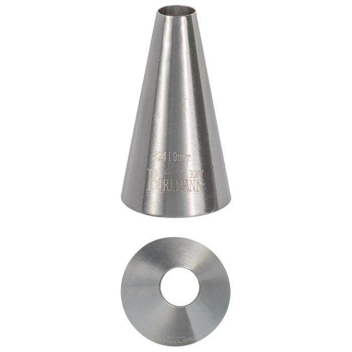 Bocchetta N. 24 a foro tondo per sac a poche realizzato in un unico pezzo in acciaio inox, ideale per creare decorazioni artistiche su cupcake, crostate e pasticcini. Dimensioni: 2,0 x 2,0 x 4,2 cm, foro di uscita Ø 9 mm. In negozio e online su tuttochic.live