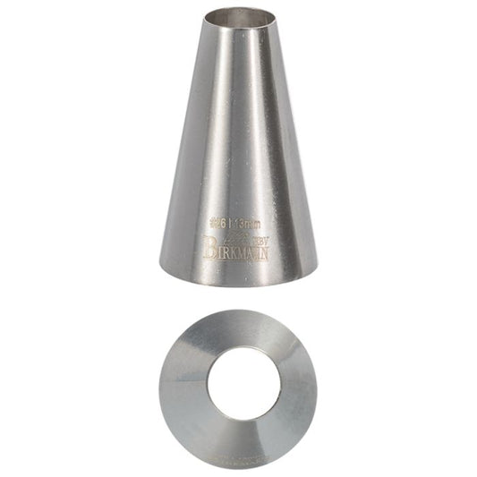 Bocchetta N. 26 a foro tondo per sac a poche realizzato in un unico pezzo in acciaio inox, ideale per creare decorazioni artistiche su cupcake, crostate e pasticcini. Dimensioni: 3,0 x 3,0 x 5,0 cm, foro di uscita Ø 13 mm. In negozio e online su tuttochic.live