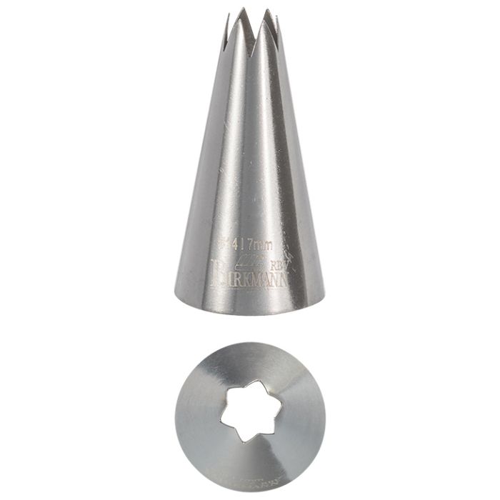 Bocchetta N. 14 a stella per sac a poche realizzato in un unico pezzo in acciaio inox, ideale per creare decorazioni artistiche su cupcake, crostate e pasticcini. Dimensioni: 2,4 x 2,4 x 4,7 cm, Ø 11 mm. In negozio e online su tuttochic.live