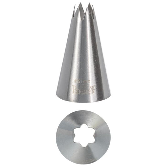 Bocchetta N. 15 a stella per sac a poche realizzato in un unico pezzo in acciaio inox, ideale per creare decorazioni artistiche su cupcake, crostate e pasticcini. Dimensioni: 2,4 x 2,4 x 4,9 cm, Ø 11 mm. In negozio e online su tuttochic.live