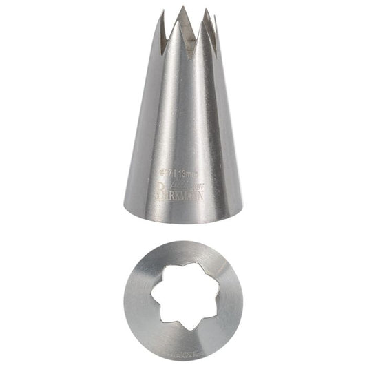 Bocchetta N. 17 a stella per sac a poche realizzato in un unico pezzo in acciaio inox, ideale per creare decorazioni artistiche su cupcake, crostate e pasticcini. Dimensioni: 3,0 x 3,0 x 5,0 cm, Ø 11 mm. In negozio e online su tuttochic.live