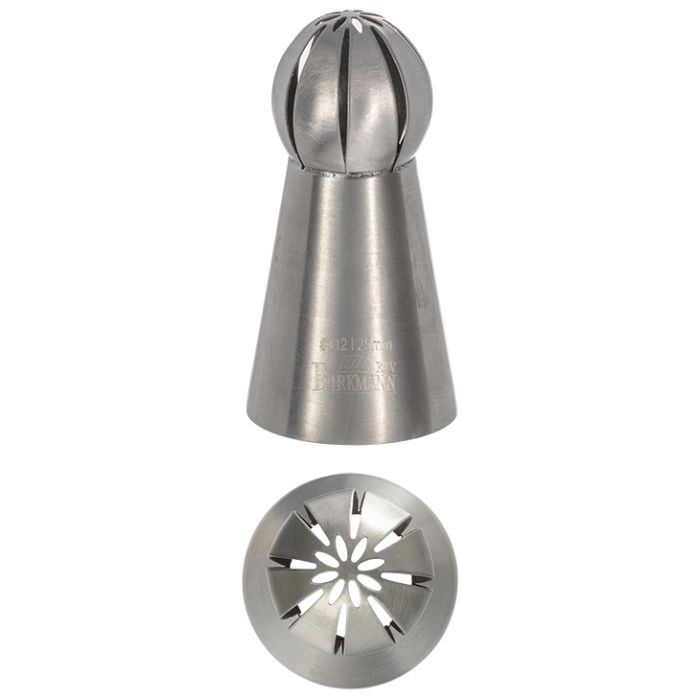 Bocchetta N. 112 con ghirigori a fiore per sac a poche realizzato in un unico pezzo in acciaio inox, ideale per creare decorazioni artistiche su cupcake, crostate e pasticcini. Dimensioni: 3,0 x 3,0 x 6,1 cm, foro di uscita Ø 25 mm. In negozio e online su tuttochic.live