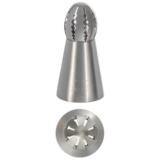 Bocchetta N. 111 con ghirigori liscia per sac a poche realizzato in un unico pezzo in acciaio inox, ideale per creare decorazioni artistiche su cupcake, crostate e pasticcini. Dimensioni: 3,0 x 3,0 x 6,1 cm, foro di uscita Ø 25 mm. In negozio e online su tuttochic.live